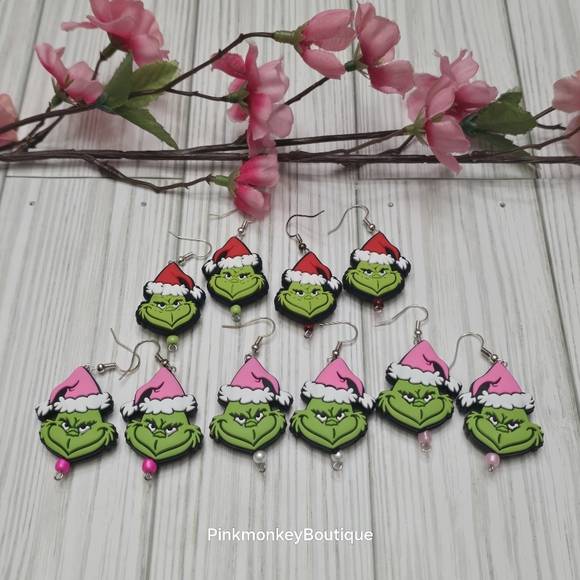 Grinch Silicone Beaded Dangle Earrings - Picture 1 of 6